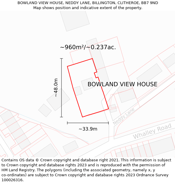 BOWLAND VIEW HOUSE, NEDDY LANE, BILLINGTON, CLITHEROE, BB7 9ND: Plot and title map