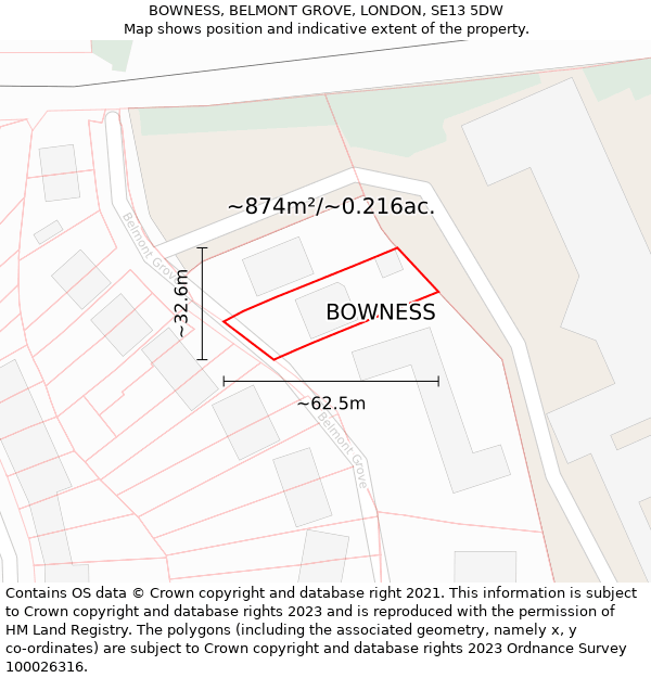 BOWNESS, BELMONT GROVE, LONDON, SE13 5DW: Plot and title map