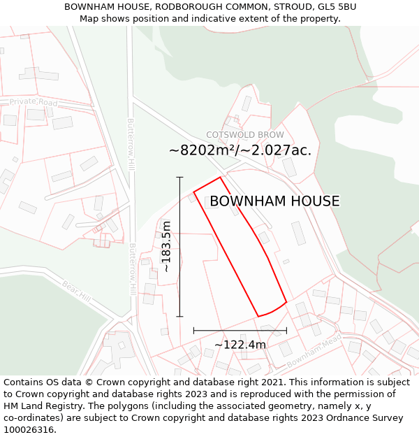 BOWNHAM HOUSE, RODBOROUGH COMMON, STROUD, GL5 5BU: Plot and title map