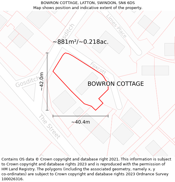 BOWRON COTTAGE, LATTON, SWINDON, SN6 6DS: Plot and title map