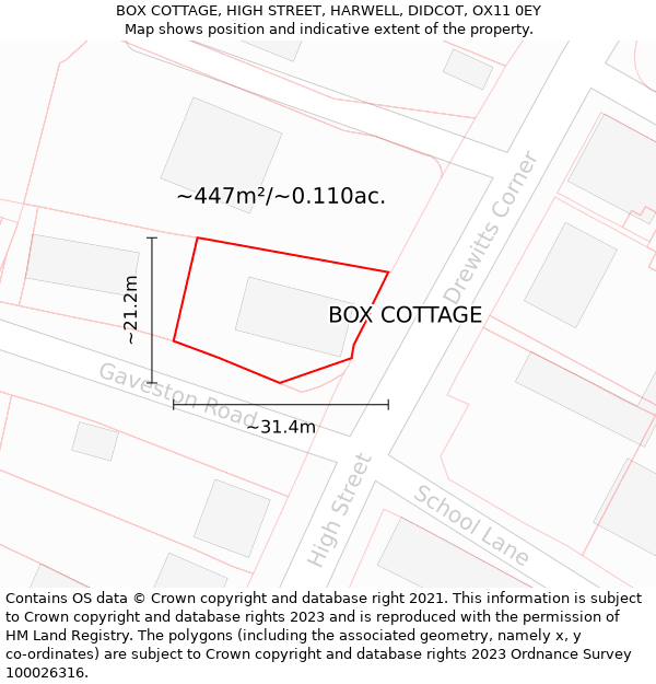 BOX COTTAGE, HIGH STREET, HARWELL, DIDCOT, OX11 0EY: Plot and title map