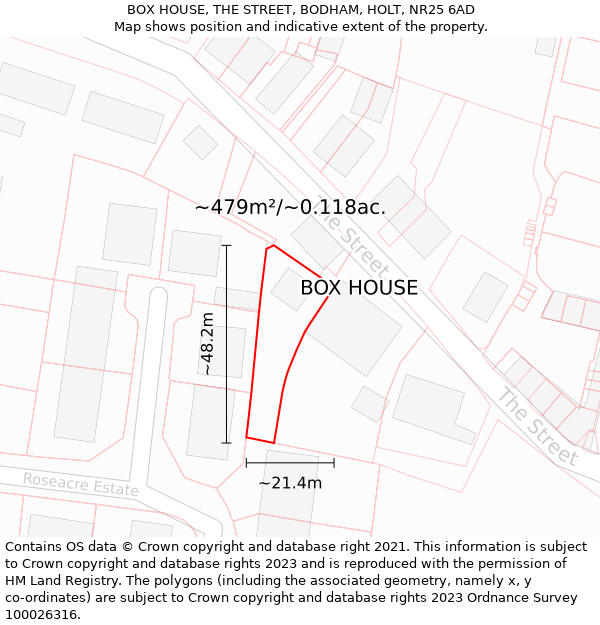 BOX HOUSE, THE STREET, BODHAM, HOLT, NR25 6AD: Plot and title map