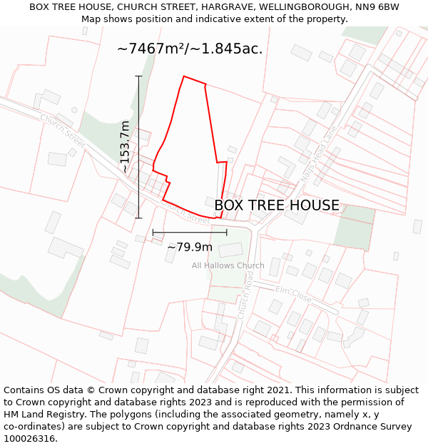 BOX TREE HOUSE, CHURCH STREET, HARGRAVE, WELLINGBOROUGH, NN9 6BW: Plot and title map