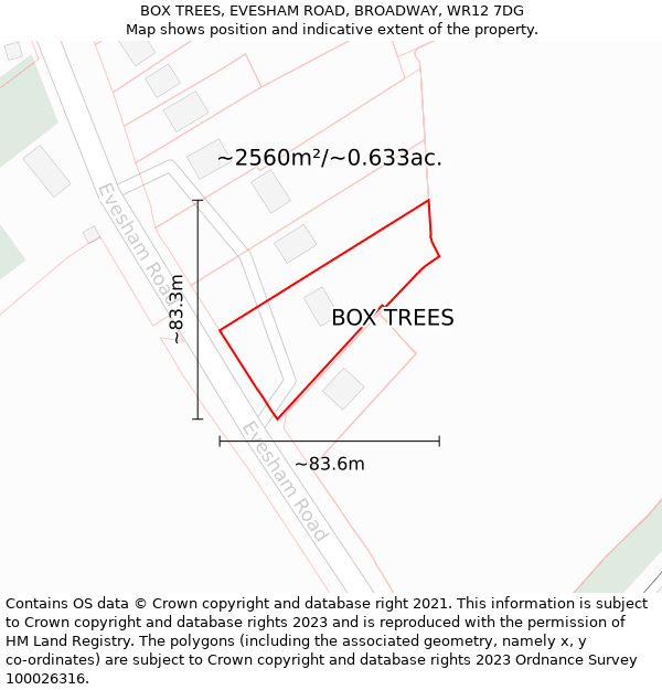BOX TREES, EVESHAM ROAD, BROADWAY, WR12 7DG: Plot and title map