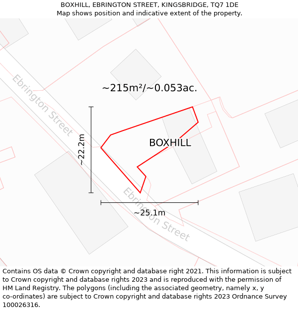 BOXHILL, EBRINGTON STREET, KINGSBRIDGE, TQ7 1DE: Plot and title map