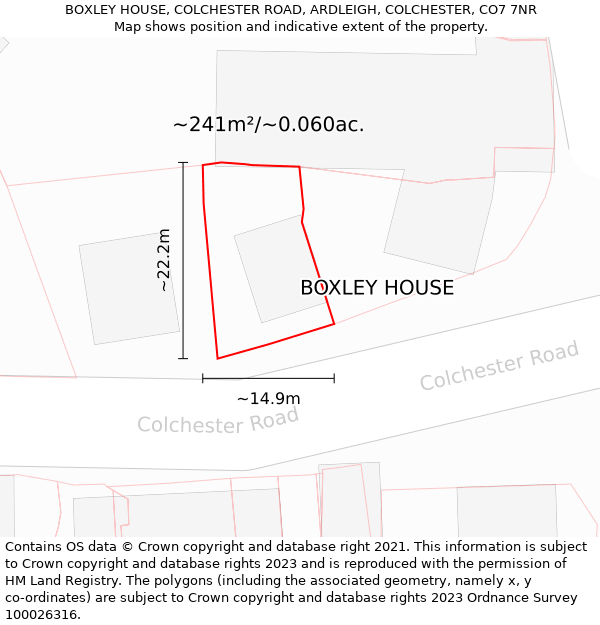 BOXLEY HOUSE, COLCHESTER ROAD, ARDLEIGH, COLCHESTER, CO7 7NR: Plot and title map
