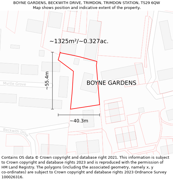 BOYNE GARDENS, BECKWITH DRIVE, TRIMDON, TRIMDON STATION, TS29 6QW: Plot and title map