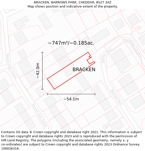 BRACKEN, BARROWS PARK, CHEDDAR, BS27 3AZ: Plot and title map