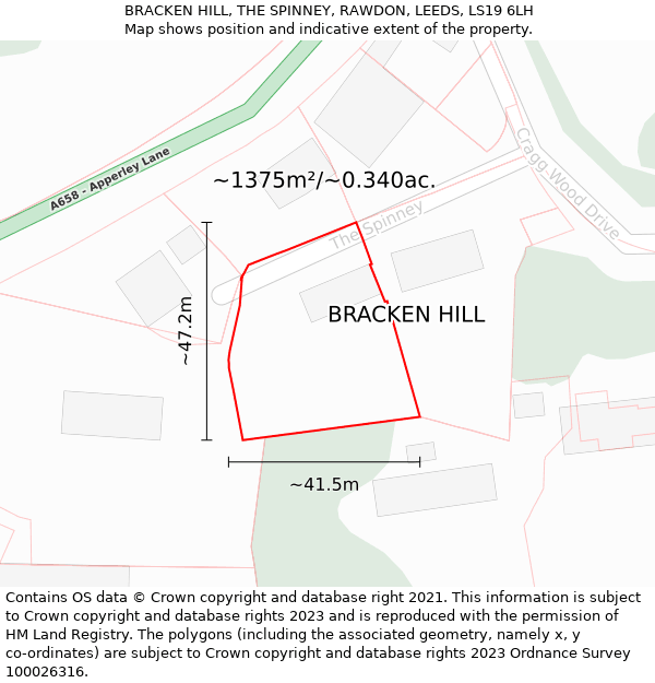 BRACKEN HILL, THE SPINNEY, RAWDON, LEEDS, LS19 6LH: Plot and title map