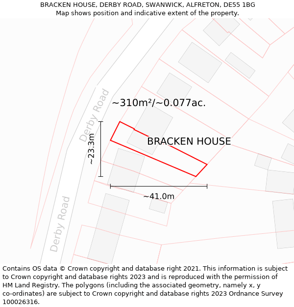 BRACKEN HOUSE, DERBY ROAD, SWANWICK, ALFRETON, DE55 1BG: Plot and title map