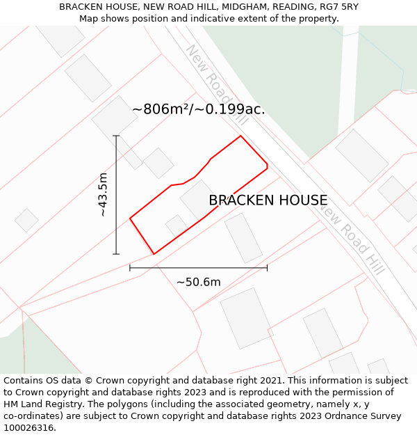 BRACKEN HOUSE, NEW ROAD HILL, MIDGHAM, READING, RG7 5RY: Plot and title map