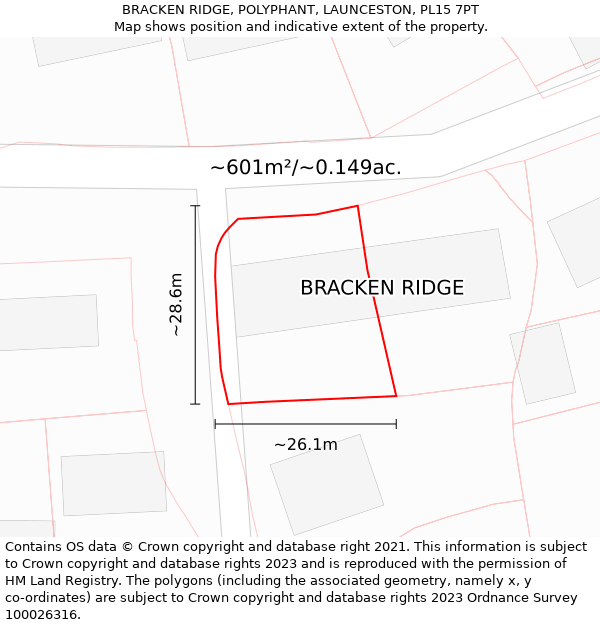 BRACKEN RIDGE, POLYPHANT, LAUNCESTON, PL15 7PT: Plot and title map