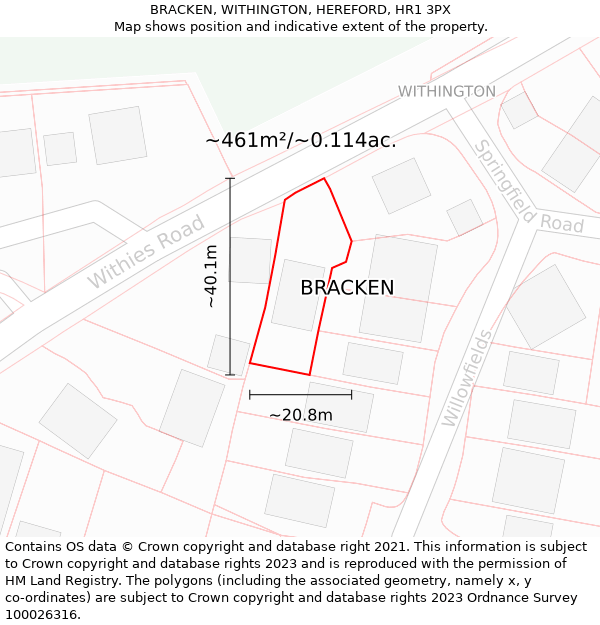BRACKEN, WITHINGTON, HEREFORD, HR1 3PX: Plot and title map