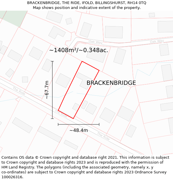 BRACKENBRIDGE, THE RIDE, IFOLD, BILLINGSHURST, RH14 0TQ: Plot and title map