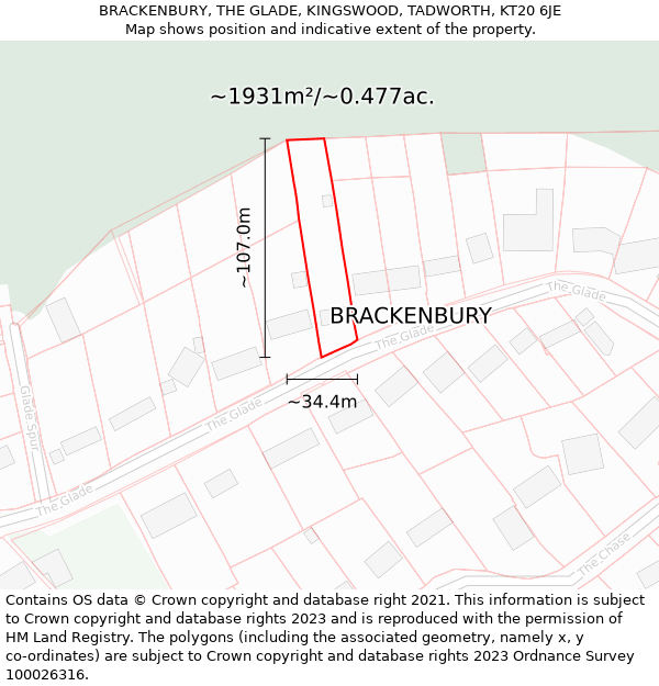 BRACKENBURY, THE GLADE, KINGSWOOD, TADWORTH, KT20 6JE: Plot and title map