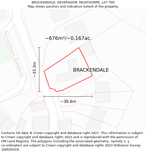 BRACKENDALE, HEVERSHAM, MILNTHORPE, LA7 7ER: Plot and title map