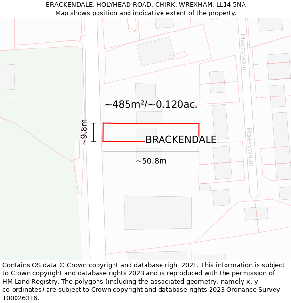 BRACKENDALE, HOLYHEAD ROAD, CHIRK, WREXHAM, LL14 5NA: Plot and title map