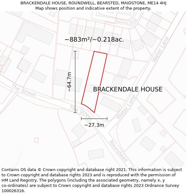 BRACKENDALE HOUSE, ROUNDWELL, BEARSTED, MAIDSTONE, ME14 4HJ: Plot and title map