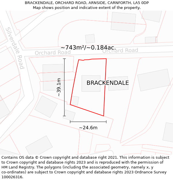 BRACKENDALE, ORCHARD ROAD, ARNSIDE, CARNFORTH, LA5 0DP: Plot and title map