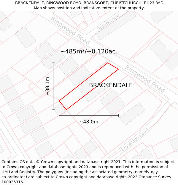 BRACKENDALE, RINGWOOD ROAD, BRANSGORE, CHRISTCHURCH, BH23 8AD: Plot and title map