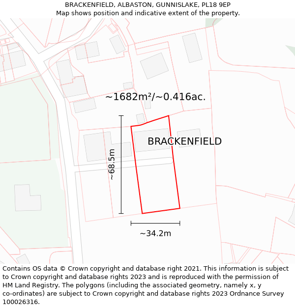 BRACKENFIELD, ALBASTON, GUNNISLAKE, PL18 9EP: Plot and title map