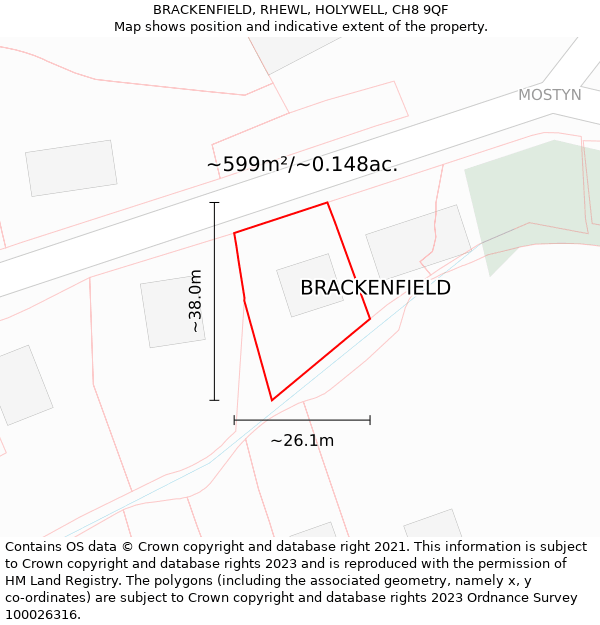 BRACKENFIELD, RHEWL, HOLYWELL, CH8 9QF: Plot and title map