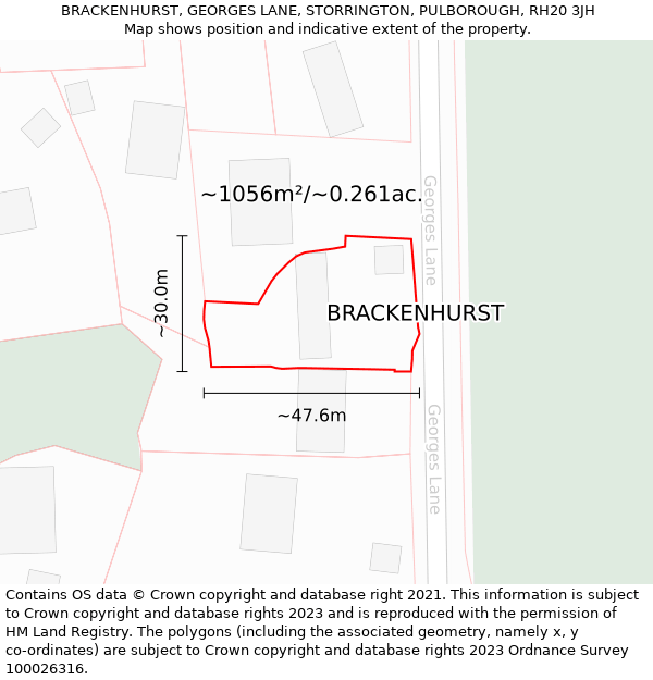 BRACKENHURST, GEORGES LANE, STORRINGTON, PULBOROUGH, RH20 3JH: Plot and title map