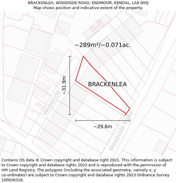 BRACKENLEA, WOODSIDE ROAD, ENDMOOR, KENDAL, LA8 0HQ: Plot and title map