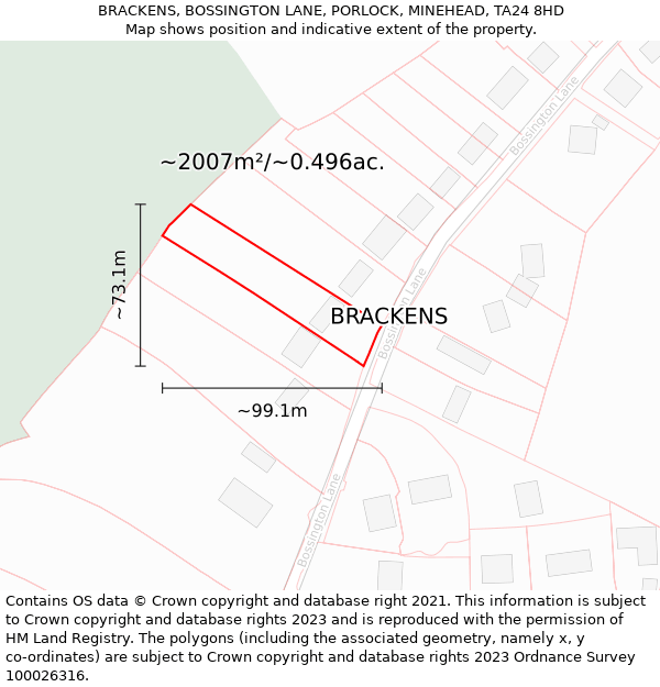 BRACKENS, BOSSINGTON LANE, PORLOCK, MINEHEAD, TA24 8HD: Plot and title map