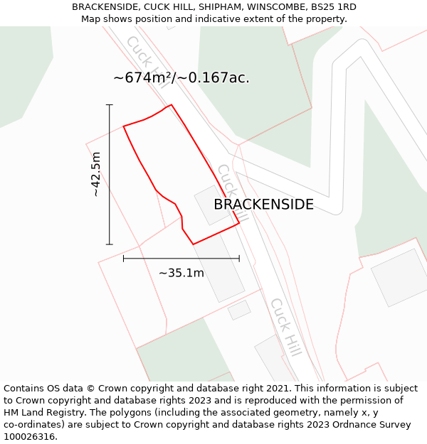 BRACKENSIDE, CUCK HILL, SHIPHAM, WINSCOMBE, BS25 1RD: Plot and title map