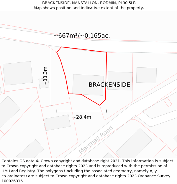 BRACKENSIDE, NANSTALLON, BODMIN, PL30 5LB: Plot and title map