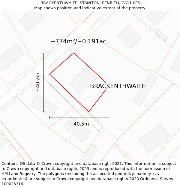 BRACKENTHWAITE, STAINTON, PENRITH, CA11 0ES: Plot and title map