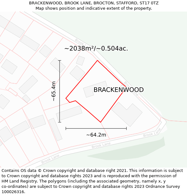 BRACKENWOOD, BROOK LANE, BROCTON, STAFFORD, ST17 0TZ: Plot and title map