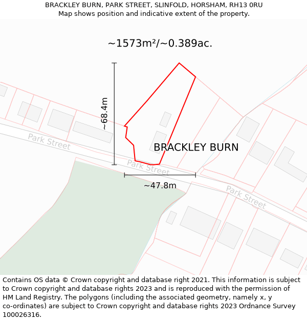BRACKLEY BURN, PARK STREET, SLINFOLD, HORSHAM, RH13 0RU: Plot and title map