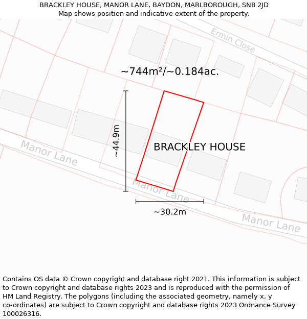 BRACKLEY HOUSE, MANOR LANE, BAYDON, MARLBOROUGH, SN8 2JD: Plot and title map