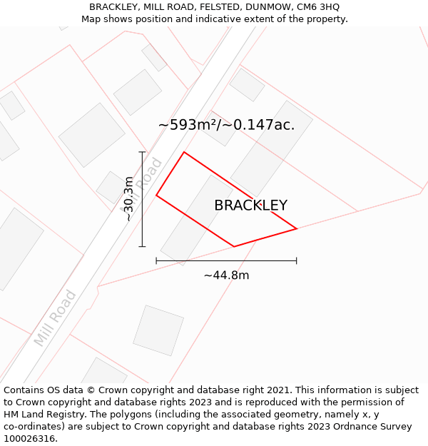 BRACKLEY, MILL ROAD, FELSTED, DUNMOW, CM6 3HQ: Plot and title map