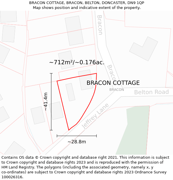 BRACON COTTAGE, BRACON, BELTON, DONCASTER, DN9 1QP: Plot and title map