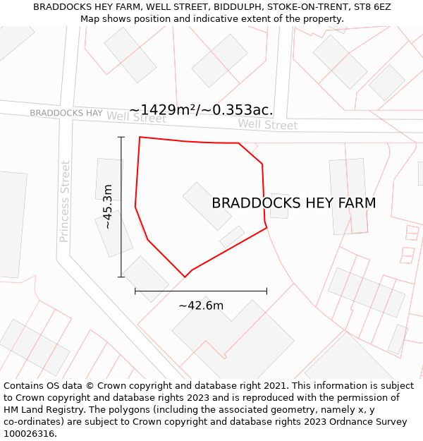 BRADDOCKS HEY FARM, WELL STREET, BIDDULPH, STOKE-ON-TRENT, ST8 6EZ: Plot and title map