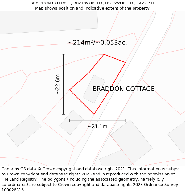 BRADDON COTTAGE, BRADWORTHY, HOLSWORTHY, EX22 7TH: Plot and title map