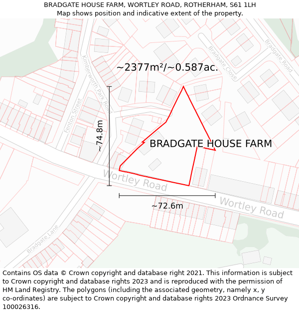 BRADGATE HOUSE FARM, WORTLEY ROAD, ROTHERHAM, S61 1LH: Plot and title map