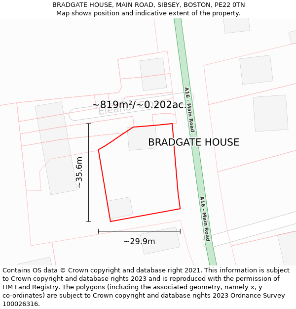 BRADGATE HOUSE, MAIN ROAD, SIBSEY, BOSTON, PE22 0TN: Plot and title map