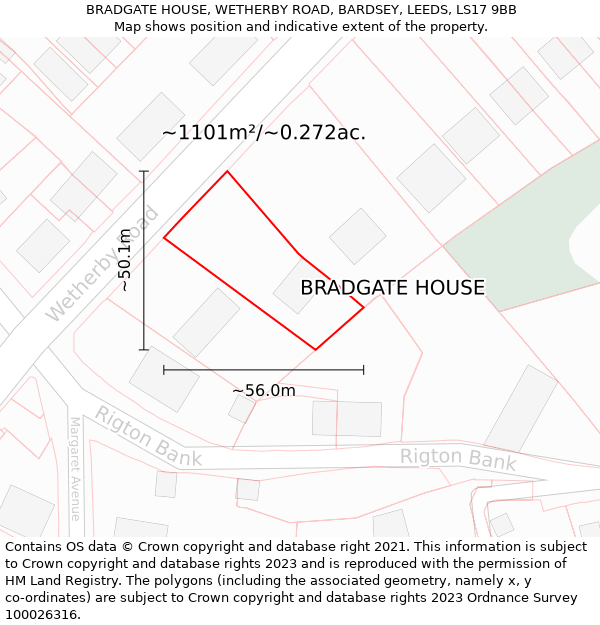 BRADGATE HOUSE, WETHERBY ROAD, BARDSEY, LEEDS, LS17 9BB: Plot and title map