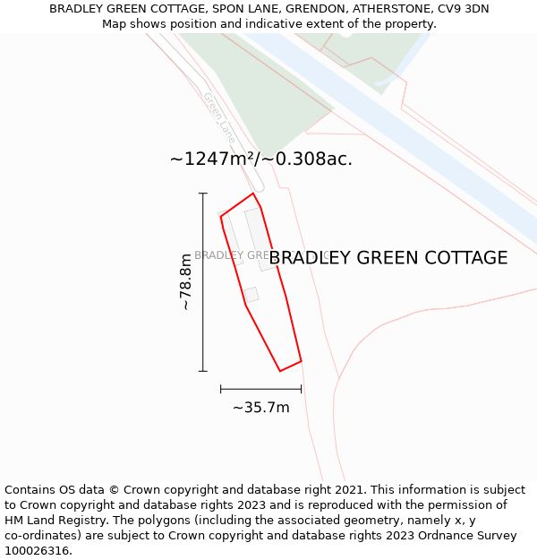 BRADLEY GREEN COTTAGE, SPON LANE, GRENDON, ATHERSTONE, CV9 3DN: Plot and title map