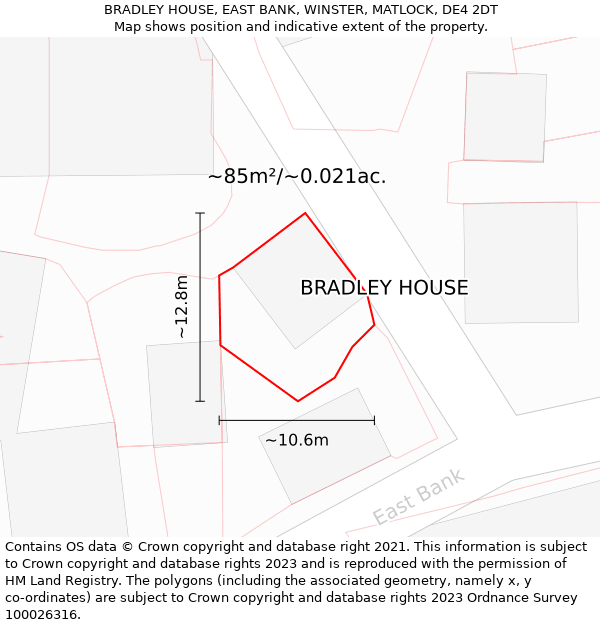 BRADLEY HOUSE, EAST BANK, WINSTER, MATLOCK, DE4 2DT: Plot and title map