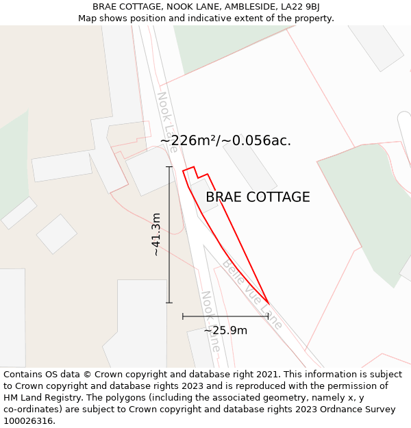 BRAE COTTAGE, NOOK LANE, AMBLESIDE, LA22 9BJ: Plot and title map