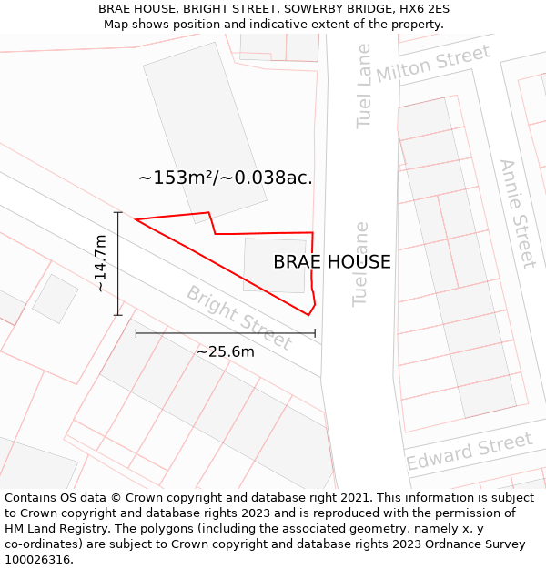 BRAE HOUSE, BRIGHT STREET, SOWERBY BRIDGE, HX6 2ES: Plot and title map