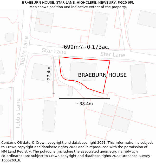 BRAEBURN HOUSE, STAR LANE, HIGHCLERE, NEWBURY, RG20 9PL: Plot and title map