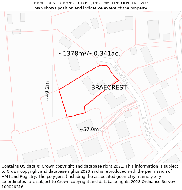 BRAECREST, GRANGE CLOSE, INGHAM, LINCOLN, LN1 2UY: Plot and title map