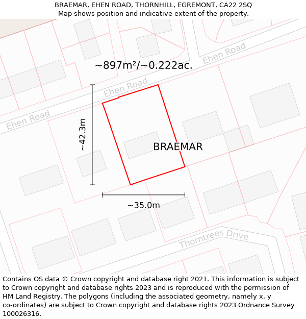 BRAEMAR, EHEN ROAD, THORNHILL, EGREMONT, CA22 2SQ: Plot and title map