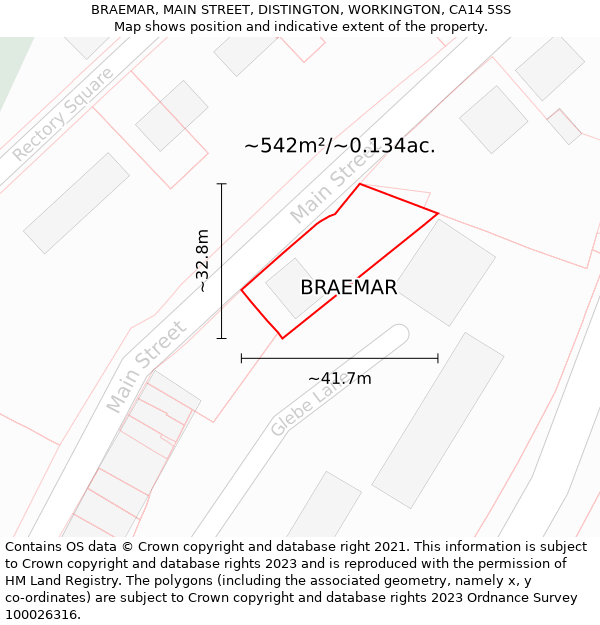 BRAEMAR, MAIN STREET, DISTINGTON, WORKINGTON, CA14 5SS: Plot and title map